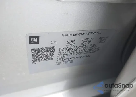 2021 Chevrolet Malibu Fwd Lt z USA, uszkodzony, nr VIN 1G1ZD5ST1MF073681